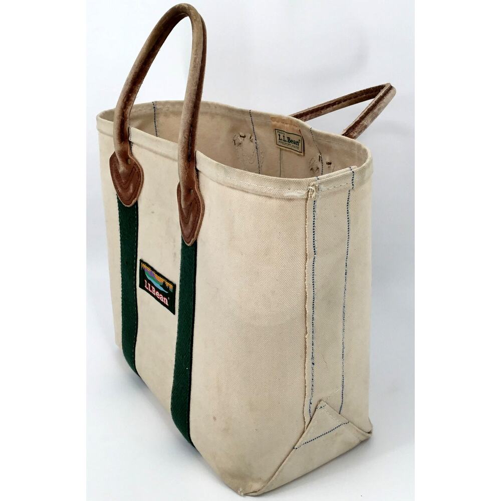 Vintage 1970s L.L.Bean Boat & Tote Leather Handle Canvas Bag Made USA Medium - Picture 6 of 13